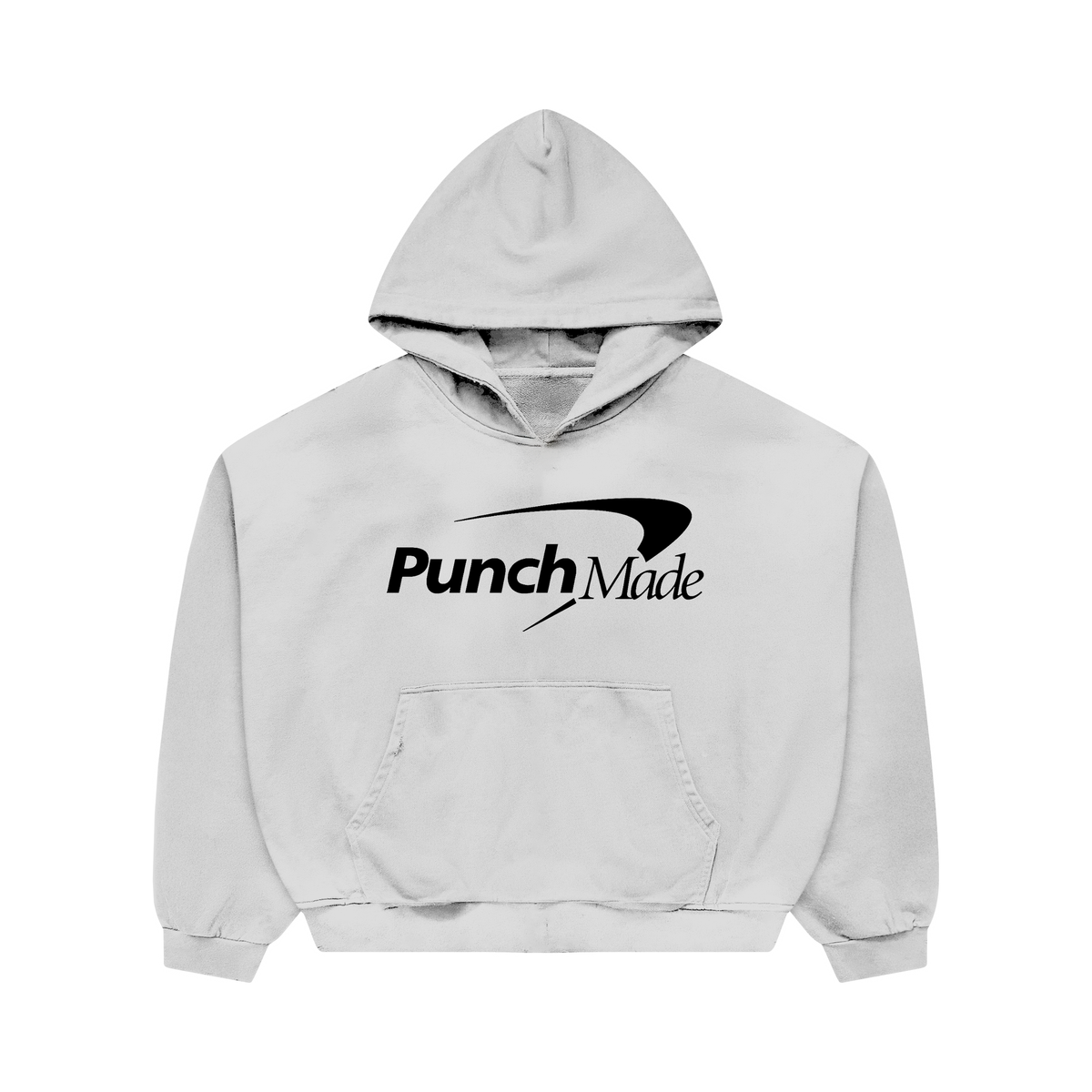 Punchmade Capital hoodie in white, front graphic